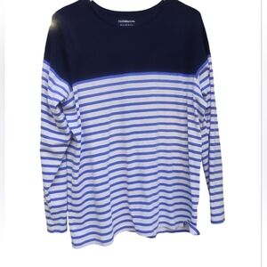 Cuddl Duds Navy and White Striped Blouse